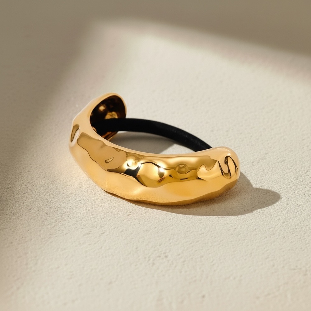 18K Gold Plated Stainless Steel Irregular Cuff Waterproof Chunky Bangle